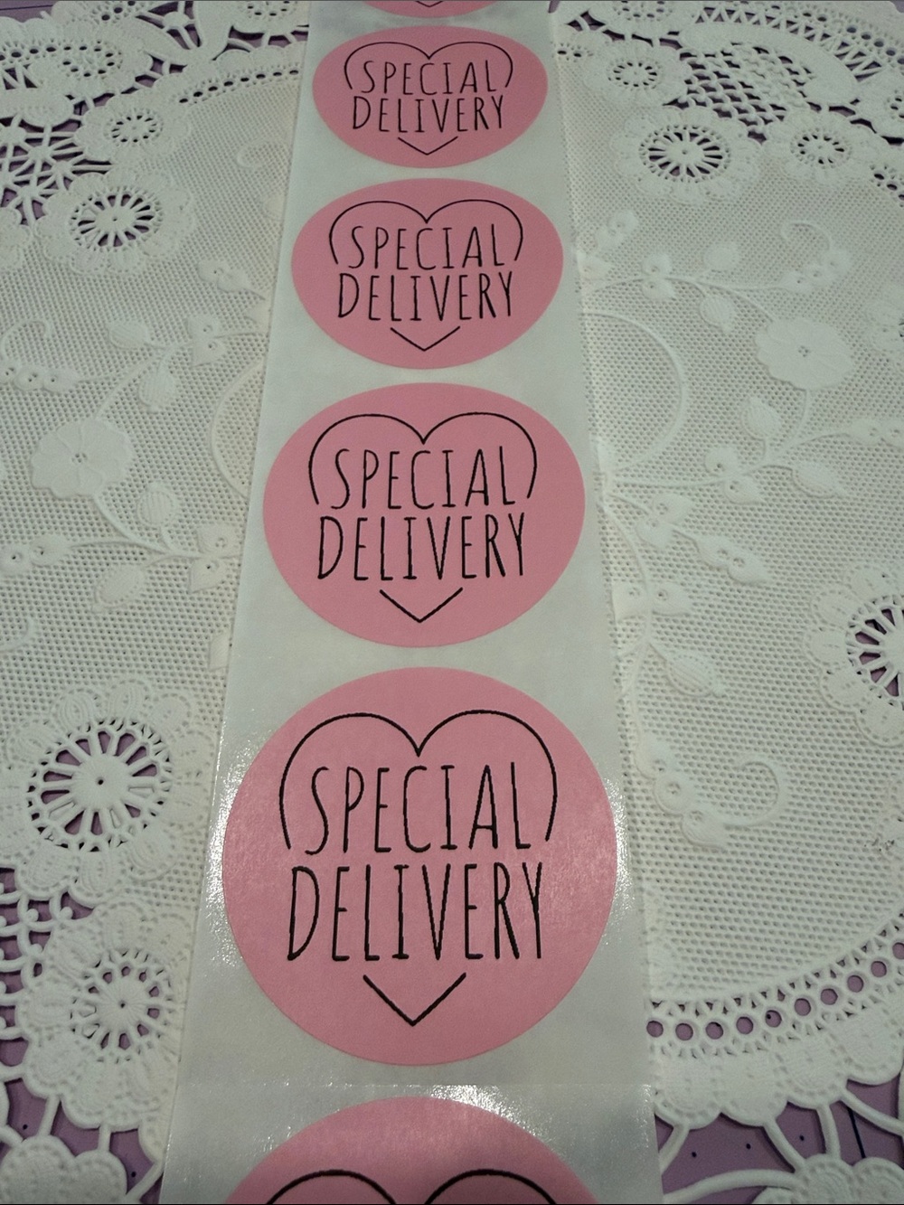 2” Pink "Special Delivery" Sticker Labels - Pack of 100 baby package